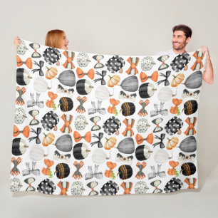 Halloween fall bow watercolor pattern pumpkin Pick Fleece Blanket