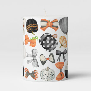 Halloween fall bow watercolor pattern pumpkin pillar candle