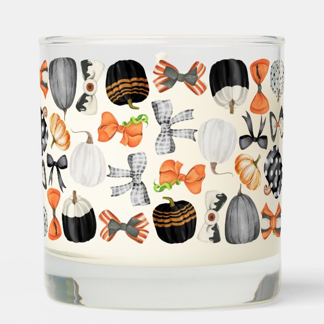 Halloween fall bow watercolor pattern pumpkin scented candle (Front)