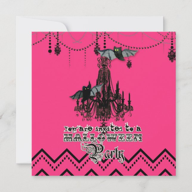 Halloween Fall Chandelier Bat Chevron Zig Zag Invitation (Front)
