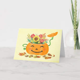 Halloween Fall Floral Pumpkin Holiday Card
