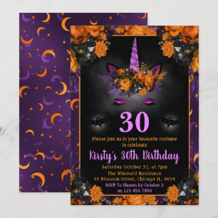 Halloween Fall Floral Unicorn Face Birthday Invitation