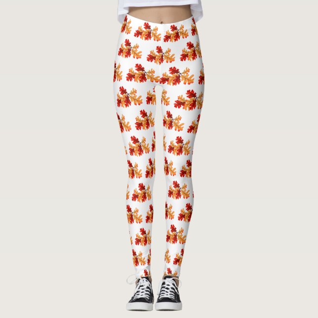 Halloween Fall Foliage Red Orange Leaves Pattern Leggings (Front)