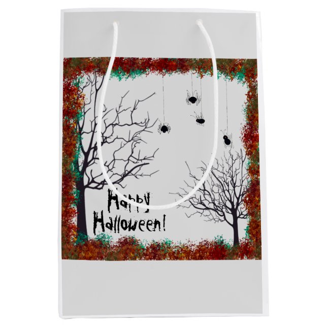 Halloween Fall Leaves Gnarly Trees Spiders Medium Gift Bag (Front)