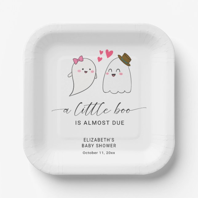 Halloween Fall Little Boo Baby Shower QR Code  Paper Plates (Front)