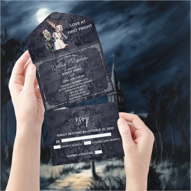 Halloween Fall October Frankenstein Bride Couple A All In One Invitation (Creator Uploaded)