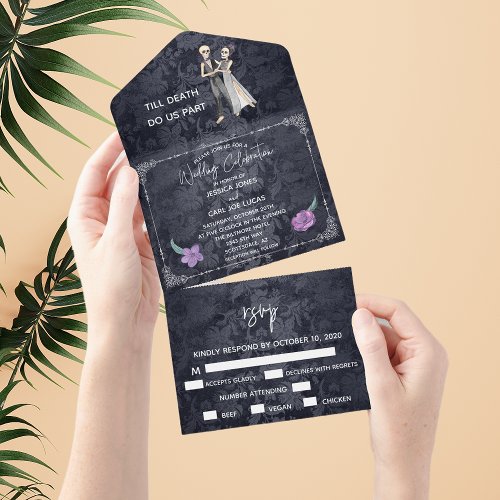 Halloween Fall October Skeleton Couple wedding All All In One Invitation
