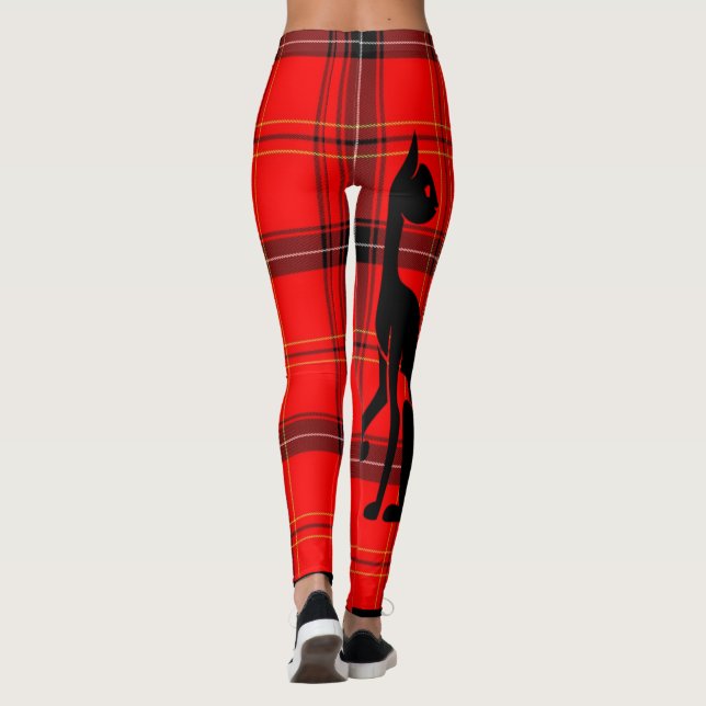 Halloween Fall Orange Plaid Black Cat Leggings (Back)