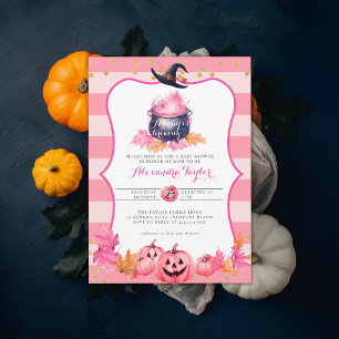 Halloween Fall Pumpkin Witch Pink Baby Girl Shower Invitation