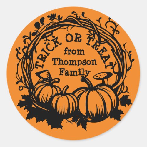 Halloween Fall Pumpkin Wreath Trick or Treat Classic Round Sticker