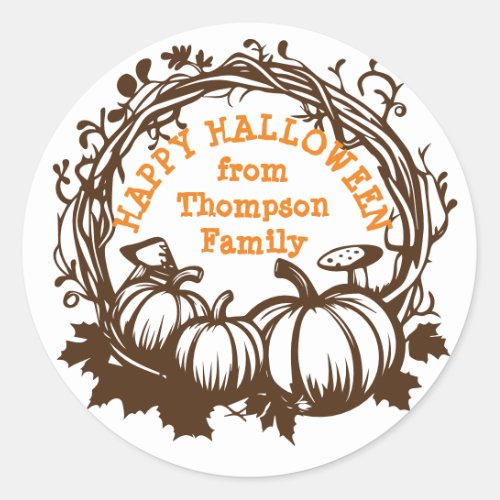 Halloween Fall Pumpkin Wreath Trick or Treat Classic Round Sticker