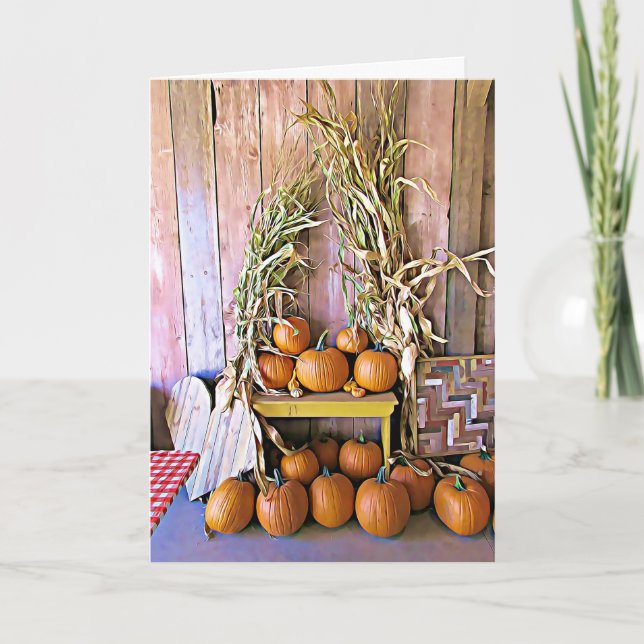 Halloween Fall Pumpkins and Cornstalk display Card (Front)
