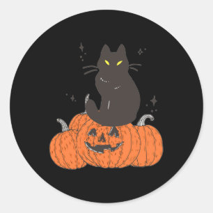 Halloween Fall Spooky Cat With Pumpkin Classic Round Sticker