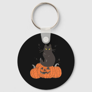 Halloween Fall Spooky Cat With Pumpkin Keychain