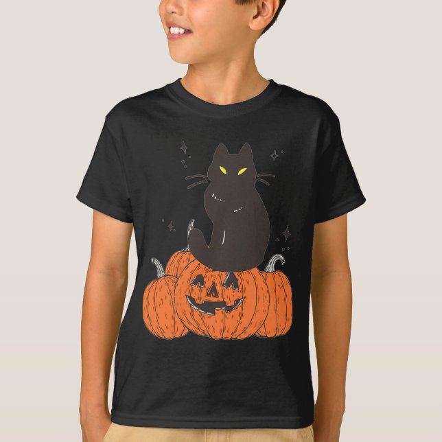 Halloween Fall Spooky Cat With Pumpkin  T-Shirt (Front)