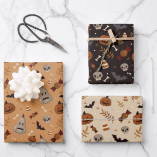 Halloween Fall Spooky Patterns Wrapping Paper Sheets