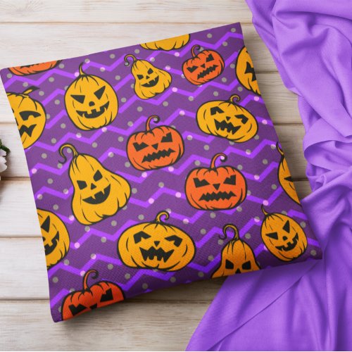 Halloween Fall Thanksgiving Pumpkin Chevron Purple Throw Pillow
