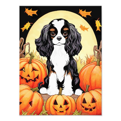 Halloween Fall_Themed Tri Color Cavalier Spaniel Photo Print