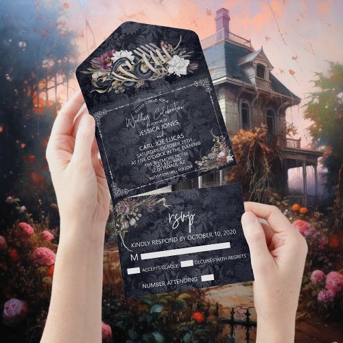 Halloween Fall  wedding Floral Watercolor Snake All In One Invitation