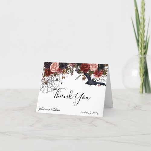 Halloween Fall Wedding Watercolor Floral Thank You Card