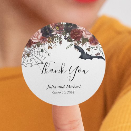 Halloween Fall Wedding Watercolor Floral Thank You Classic Round Sticker