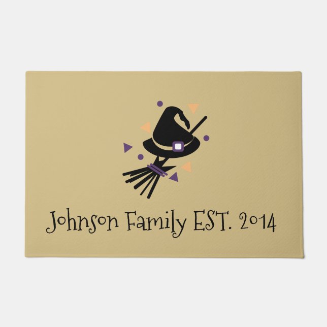 Halloween Family Minimalist Witch and Broom Doormat (Front)