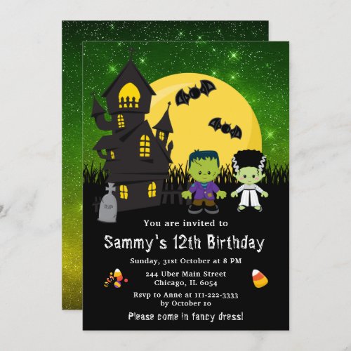 Halloween Fancy Dress Birthday Monsters Green Invitation
