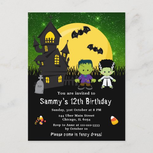 Halloween Fancy Dress Birthday Monsters Green Postcard