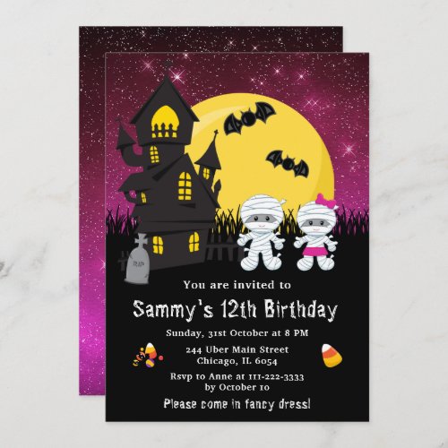 Halloween Fancy Dress Birthday Mummy Pink Invitation