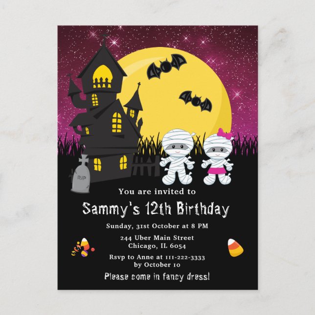 Halloween Fancy Dress Birthday Mummy Pink Postcard (Front)