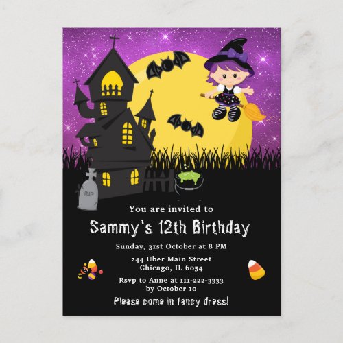 Halloween Fancy Dress Birthday Witch Purple Postcard