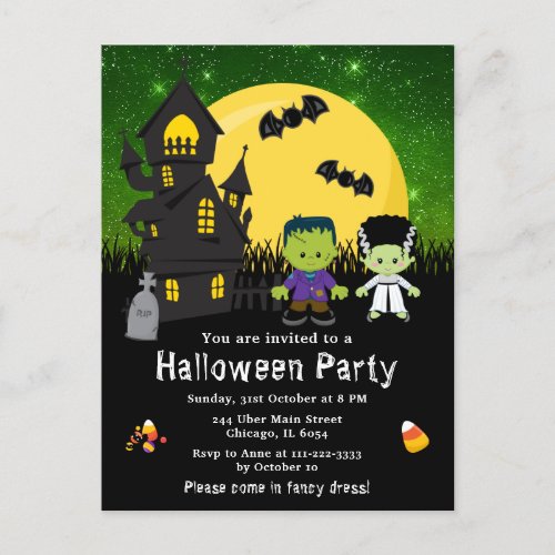 Halloween Fancy Dress Party Monsters Green Postcard