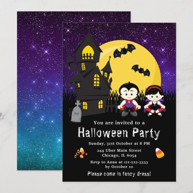 Halloween Fancy Dress Party Vampires Purple Invitation (Front/Back)