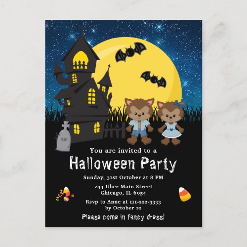 Halloween Fancy Dress Party Werewolf Blue Postcard