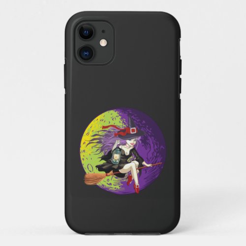 Halloween Fantasy Beautiful Witch Riding Broom iPhone 11 Case