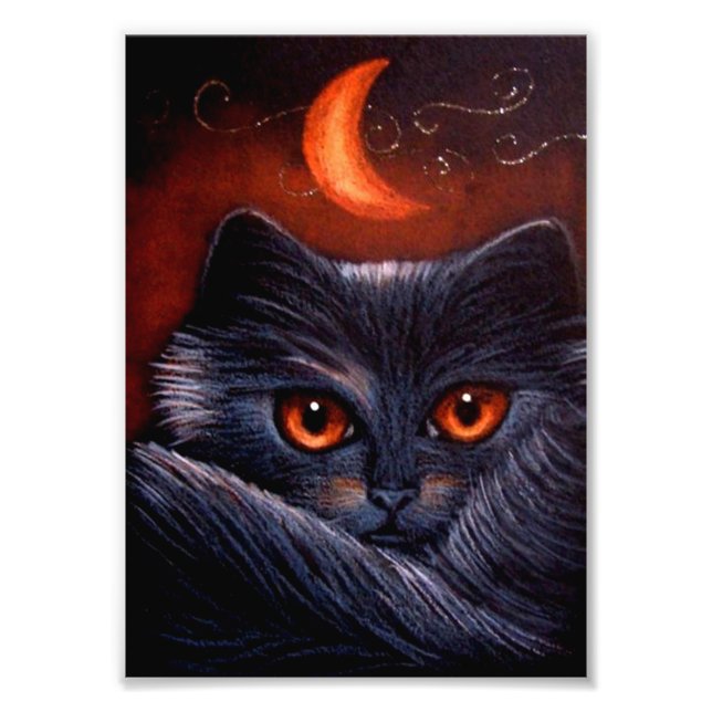 HALLOWEEN FANTASY BLACK CAT & ORANGE MOON PRINT (Front)