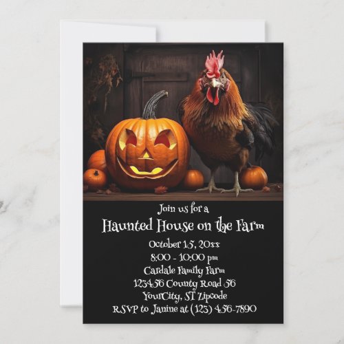 Halloween Farm Chicken Rooster Haunted House Invitation