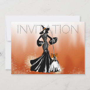 Halloween Fashion Illustration in Flames Invitation