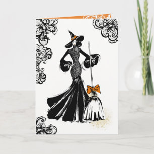 halloween fashion illustration with black lace card
