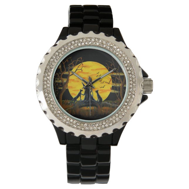 Halloween,fashion,watch,witch,black,cats,bats Watch (Front)