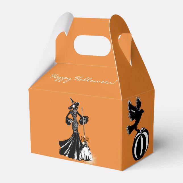 halloween fashionillustration with a broom favor boxes (Back Side)