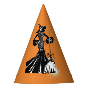 halloween fashionillustration with a broom party hat