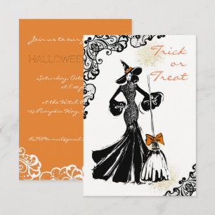 halloween fashionillustration with lace pattern invitation
