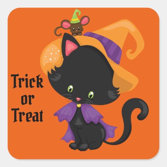 Halloween Favor Bag Sticker Cute Black Cat (Front)