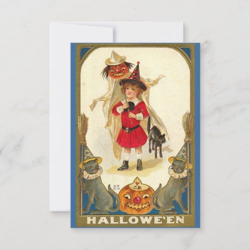 Halloween Feast Invitation Vintage Cats Kid