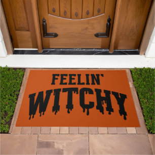Halloween Feeling Witchy Orange and Black Doormat