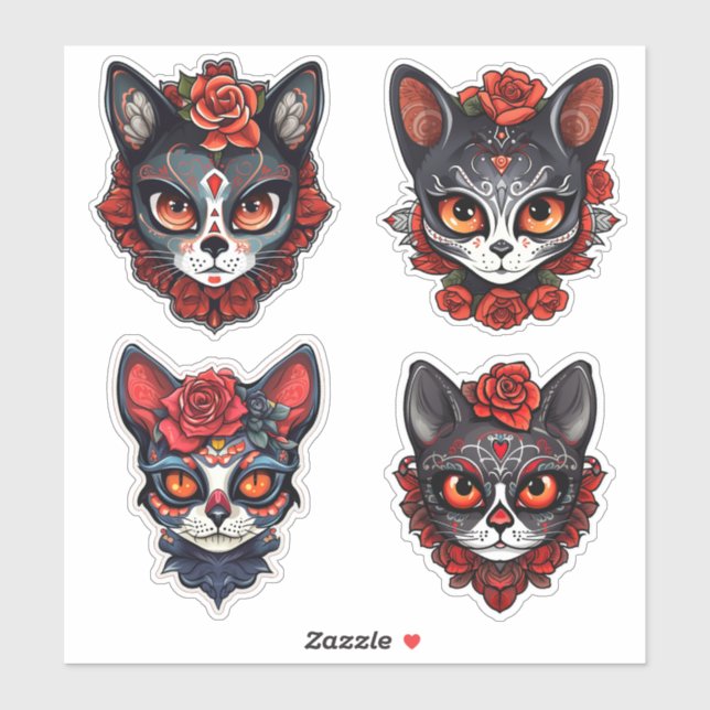 Halloween Feline Sugar Skull Collection Sticker (Sheet)