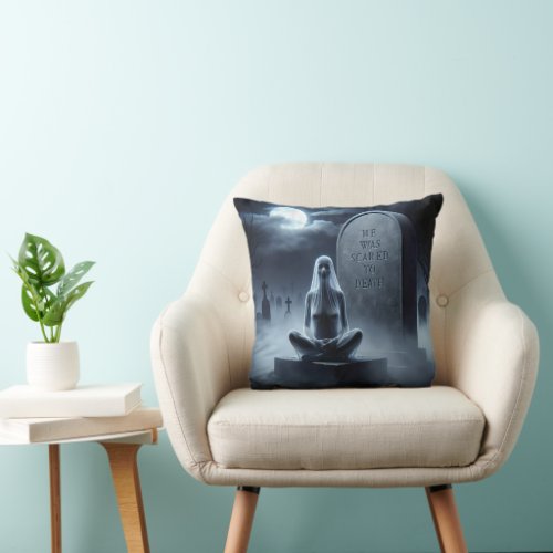 Halloween Female Ghost In Cemetery Throw Pillow