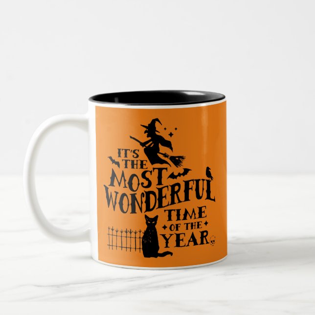 Halloween Festive Fall Spooky Wonderful Time Oct  Two-Tone Coffee Mug (Left)