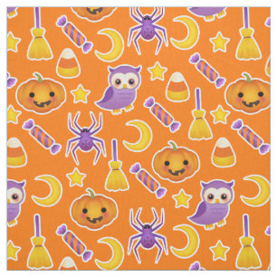 Halloween Festive Pattern Orange Background Fabric